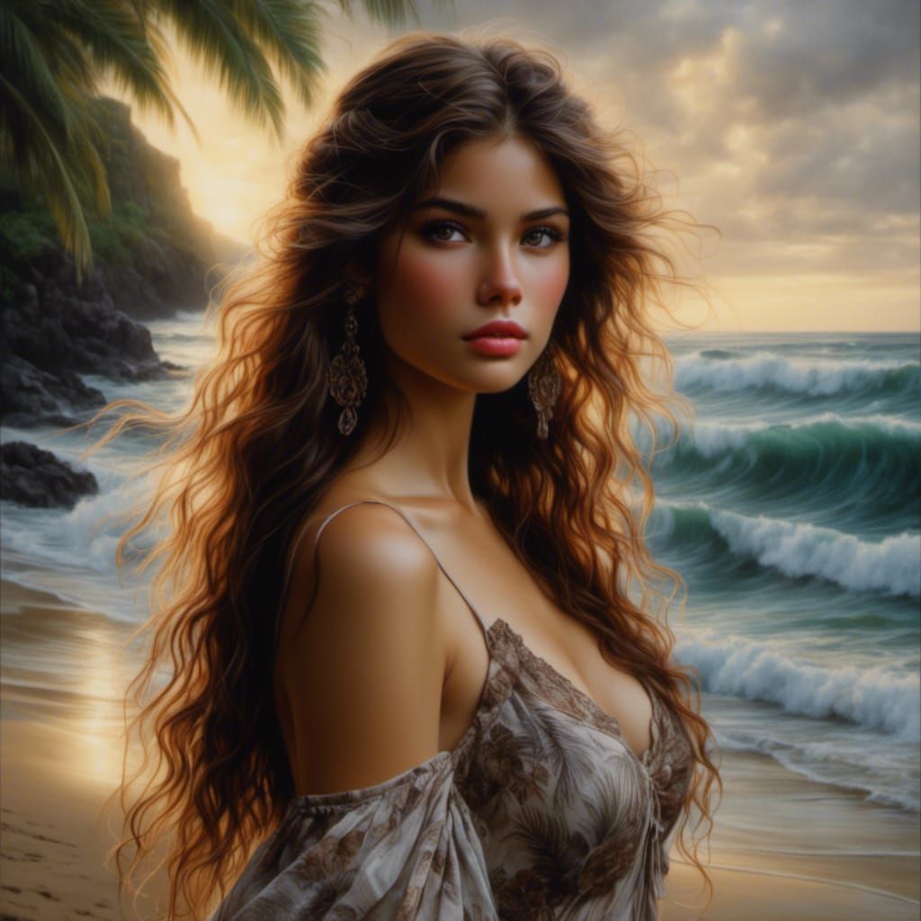 Hawaiian Beach Portrait in Hyperreal Style