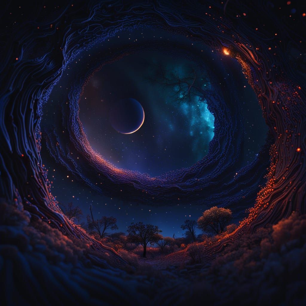 Savanna Night Sky Black Hole in Hyperrealism