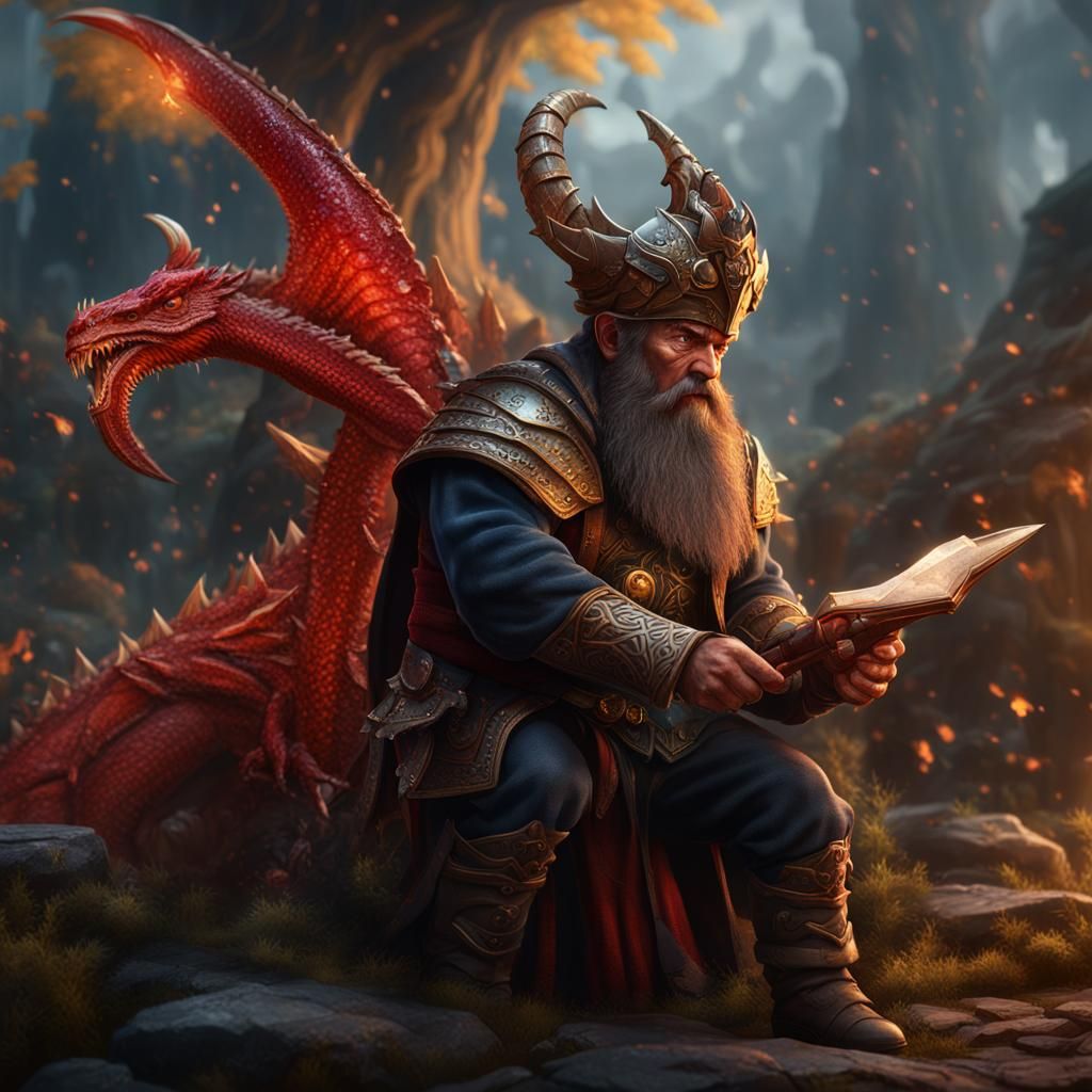 Dragon Prince Dwarf with Retainer: Fantasy Art
