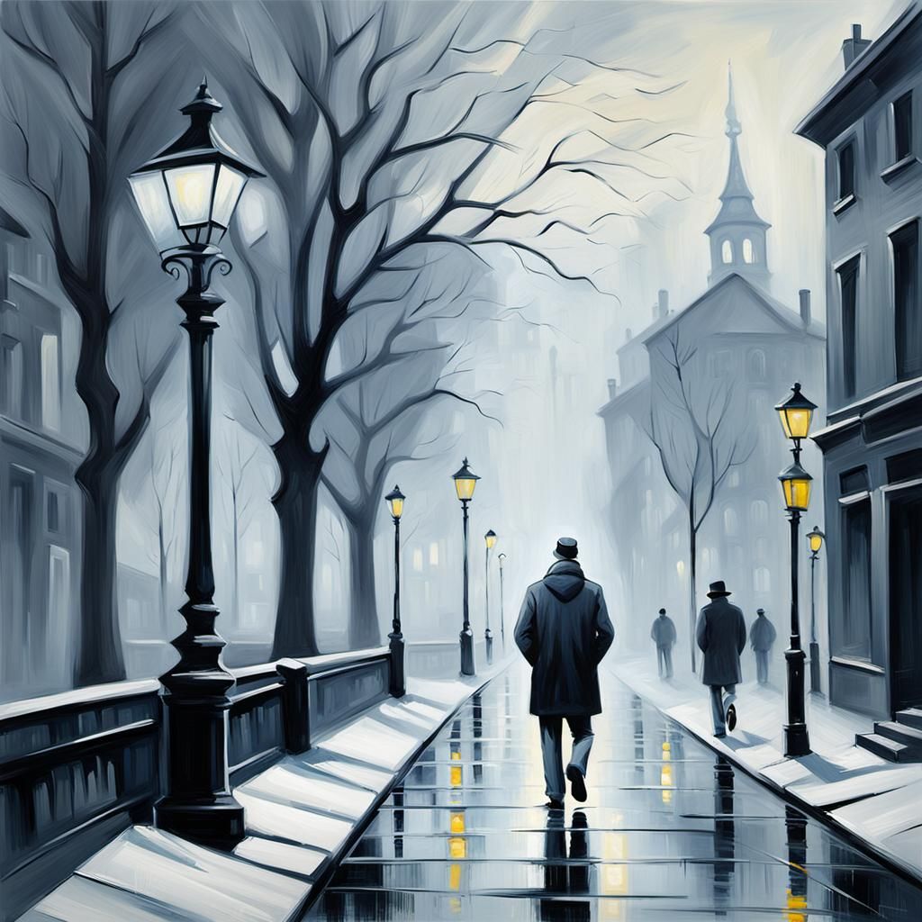 Monochrome Cityscape in Fauvist Oil Painting Style