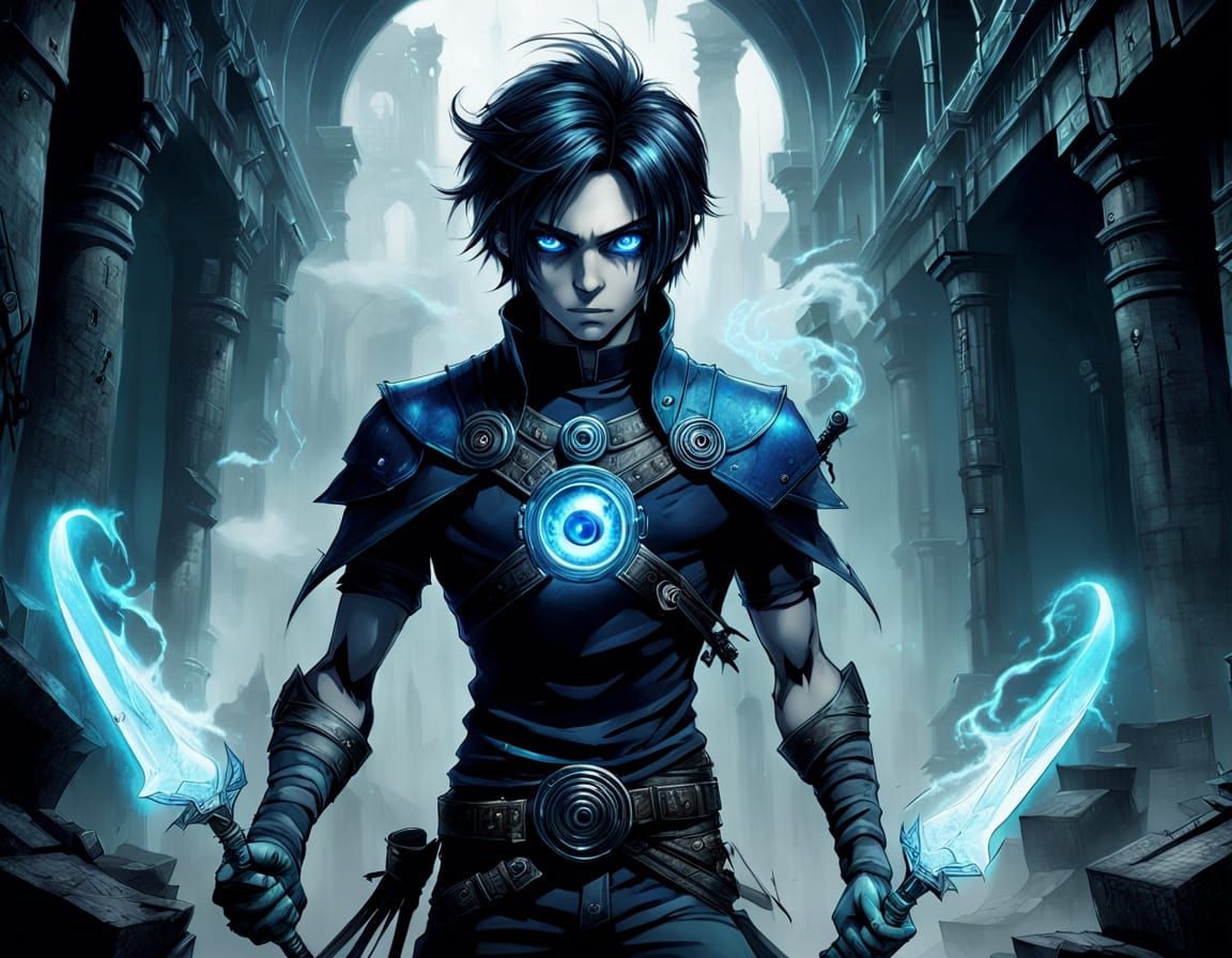 Giant Glowing Eyes Over Steampunk Ruins