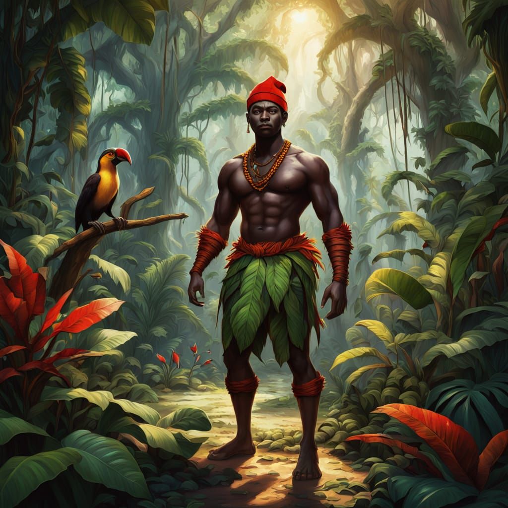 Saci Perere Spirit in Vibrant Amazonian Jungle Digital Paint...