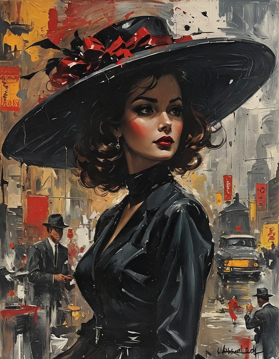 Noir Night of Danger and Secrets, a 1950s Painting