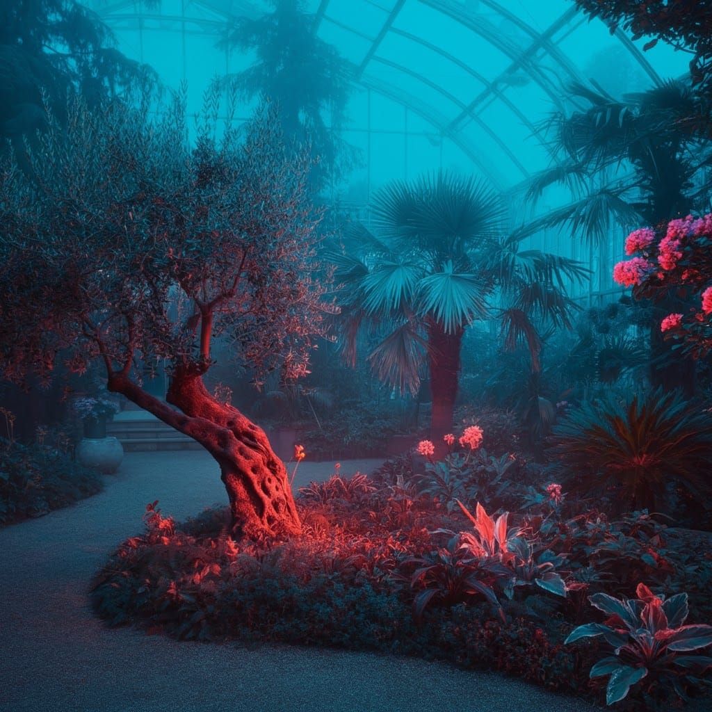 Neon Botanic Garden at Dusk in Hyperrealistic HDR