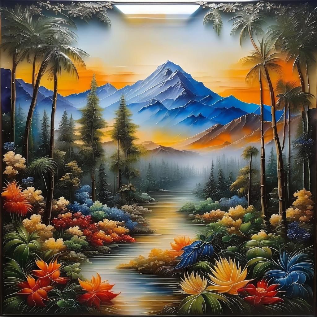 Intricate Oil Painting with Detailed Background in HDR