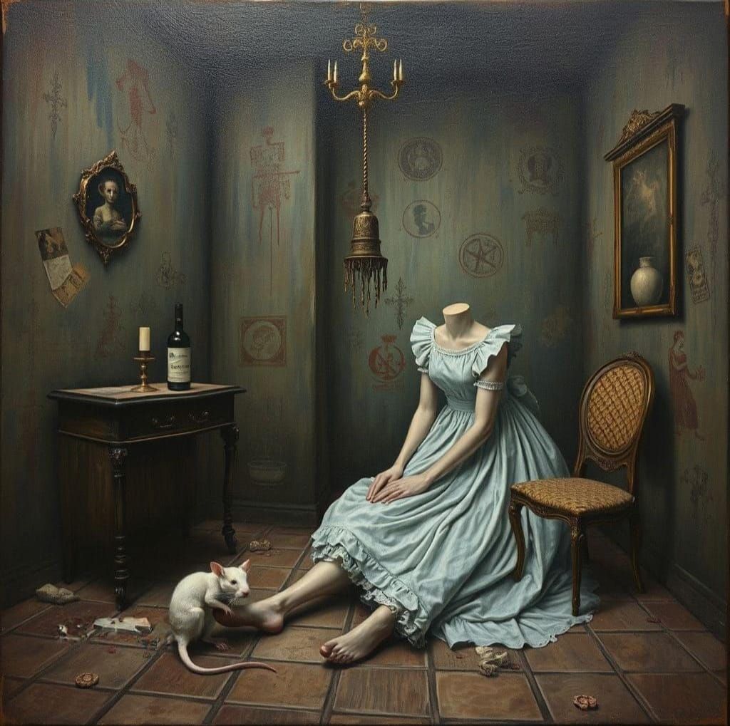 Surreal Abandoned Asylum in Massurrealism Style with Occult....