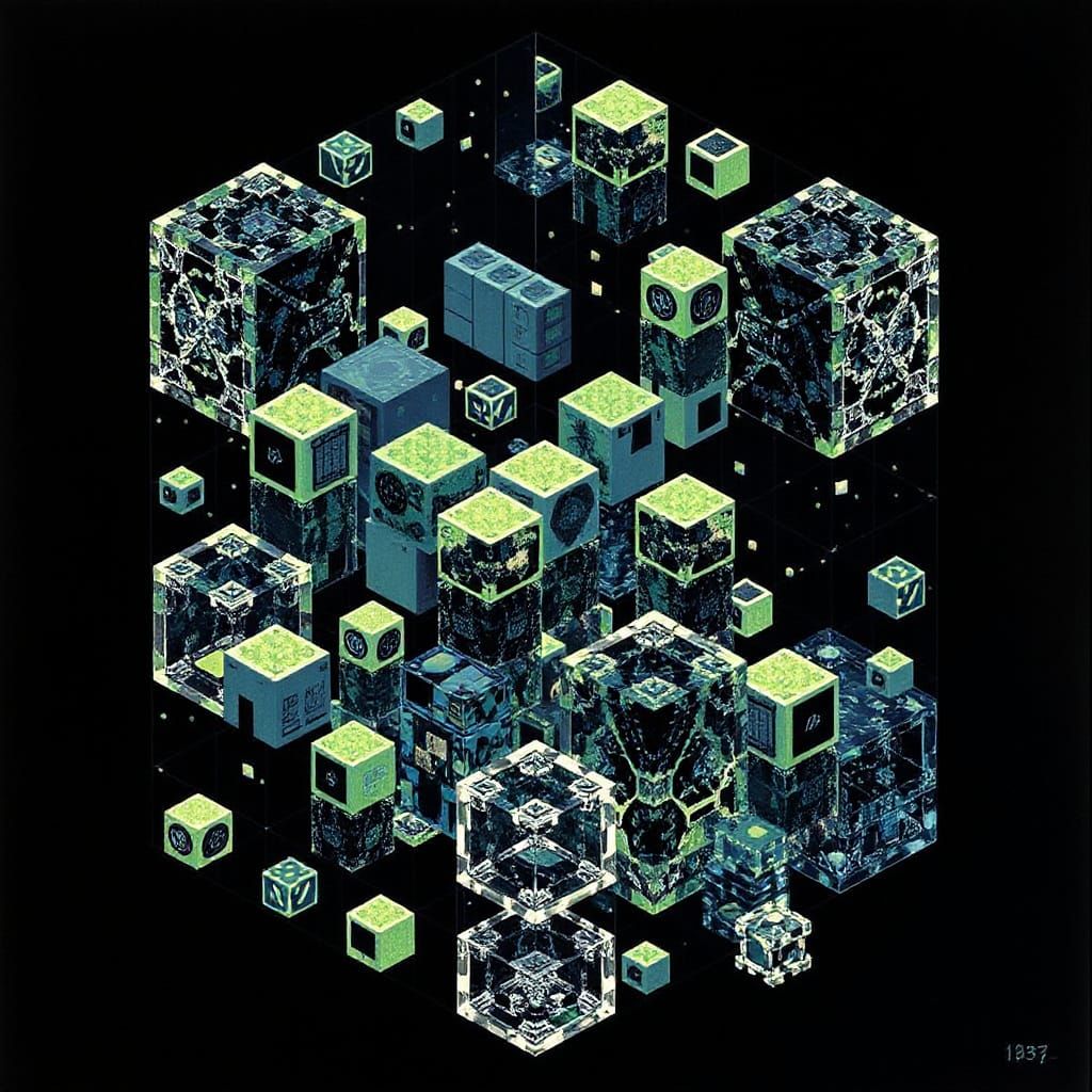 Geometric Neon Cubes in Cyberpunk Aesthetic