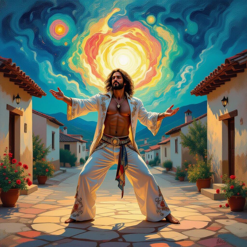 Surreal Countryside Performance with Vibrant, Dreamlike Ligh...