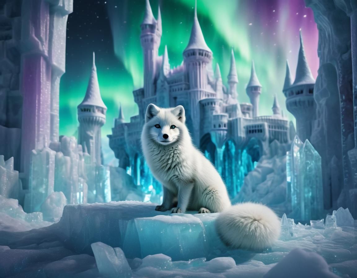 Arctic Fox in Crystal Castle, Digital Art