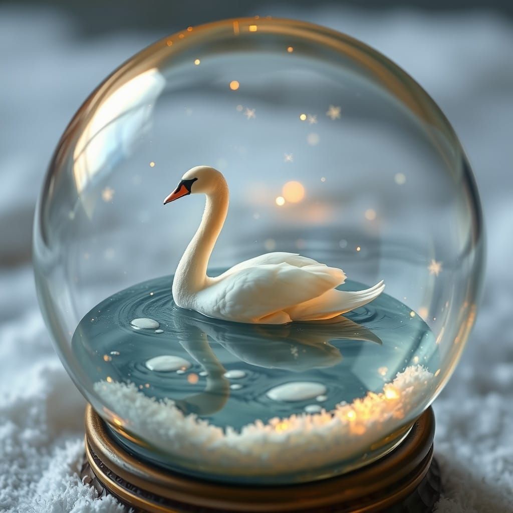 Vintage Snow Globe Swan in Winter Wonderland Scene