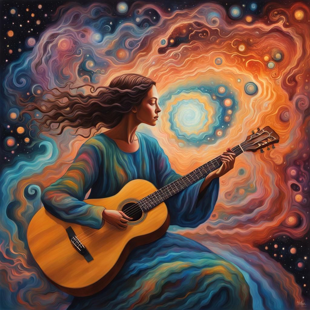 Cosmic Surrealist Painting of Glowing Woman in Nebula