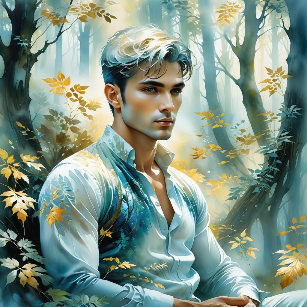 Dreamlike Forest Portrait in Watercolor Style