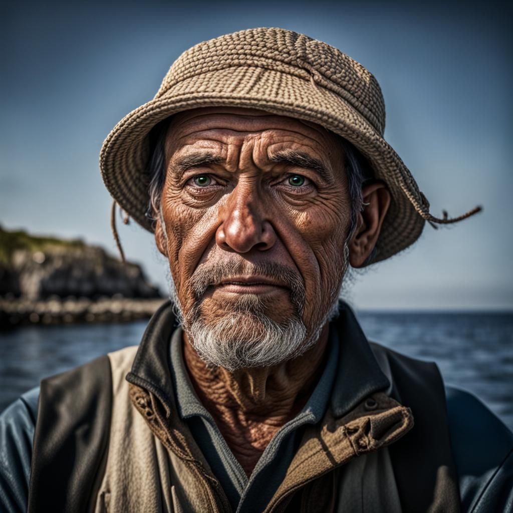 Photorealistic Portrait of a Fisherman at Sea