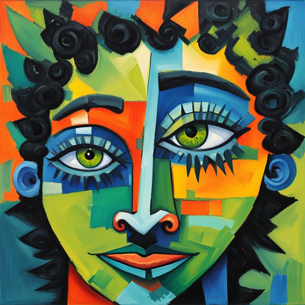 Cubist Portrait of a Blue-Skinned Figure