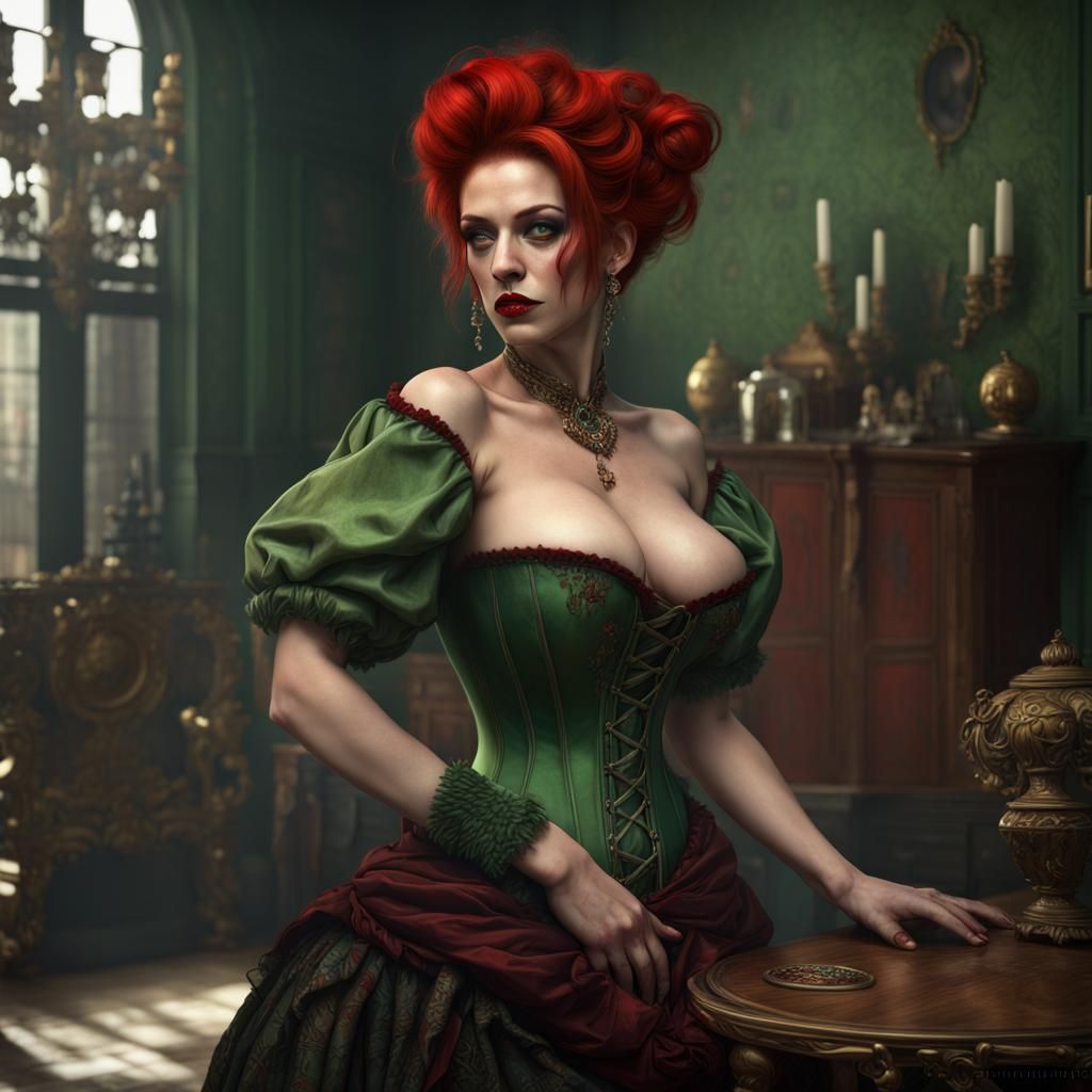 Bordello Madam with Red Hair: Detailed Matte Painting