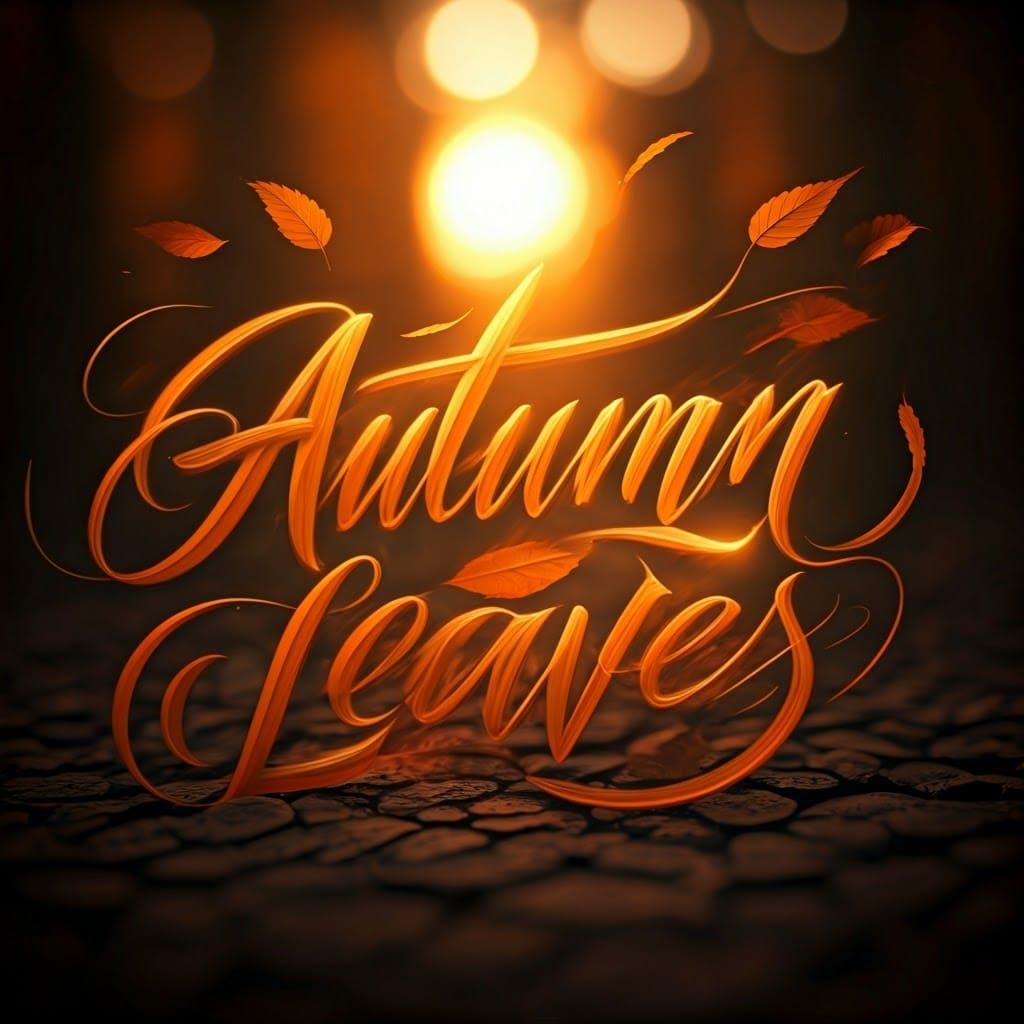 Calligraphic Autumn Leaves Digital Art