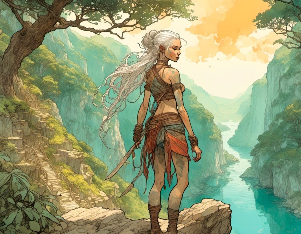 Albino Githyanki Illustration in Pastel Watercolor Style