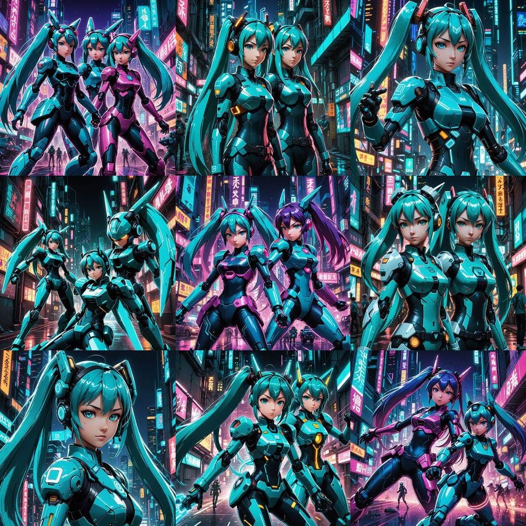 Cyberpunk MegaMan and Hatsune Miku in Anime-Style Artwork