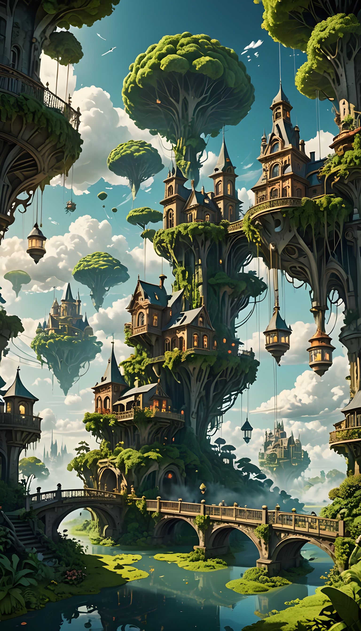 Surreal Floating Islands in Cel-Shaded Style