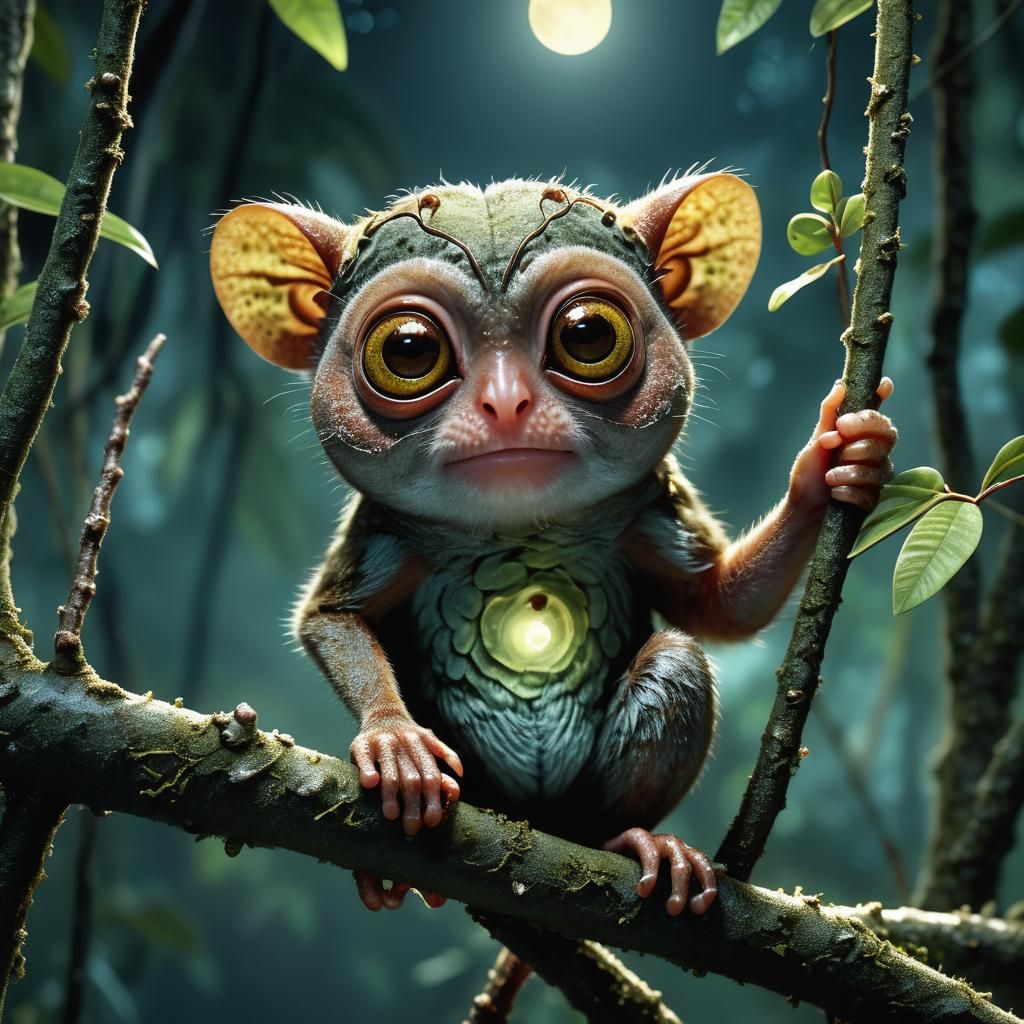 Bornean Tarsier in Twilight Jungle: 3D Game Art
