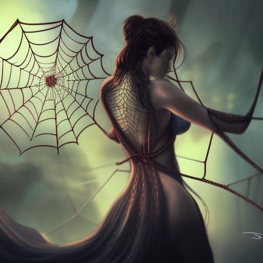 Entrancing Woman in Spiderweb: Fantasy Art