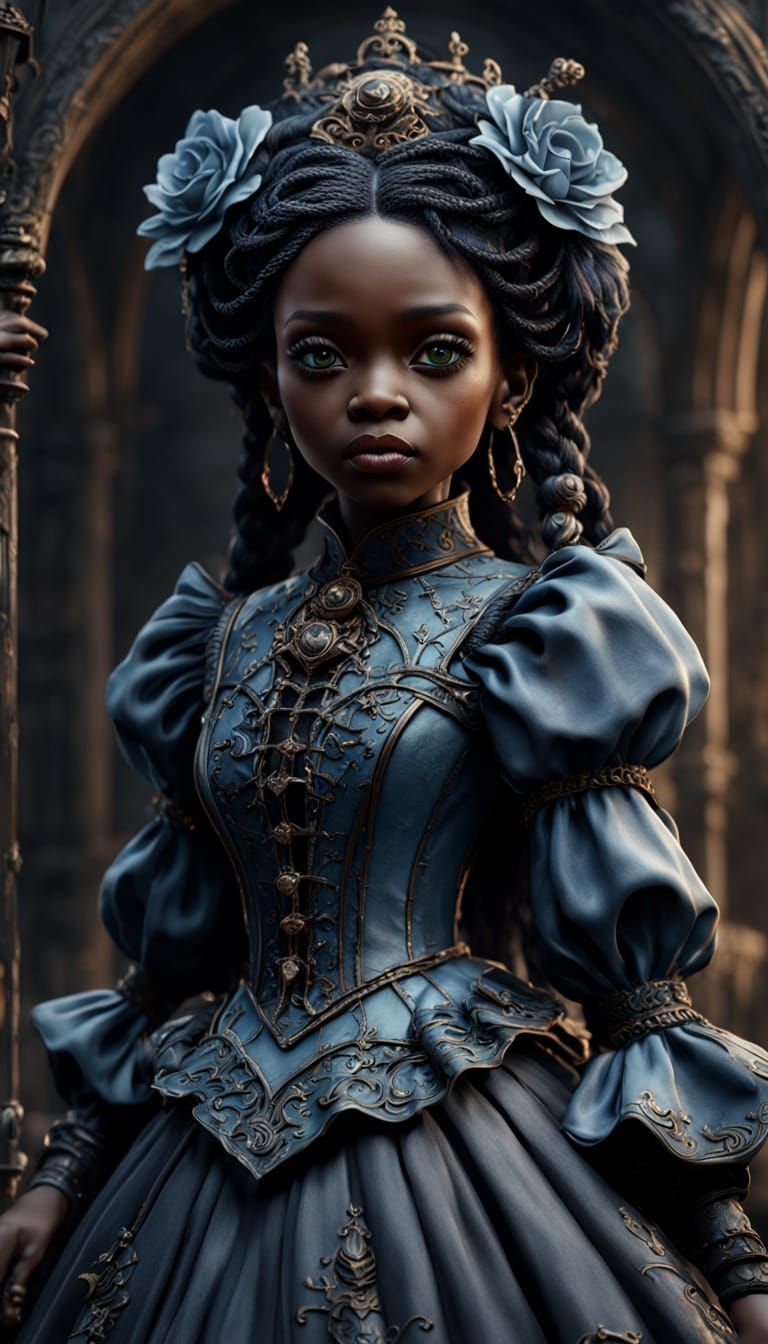 Gothic Black Porcelain Doll in Deep Colors