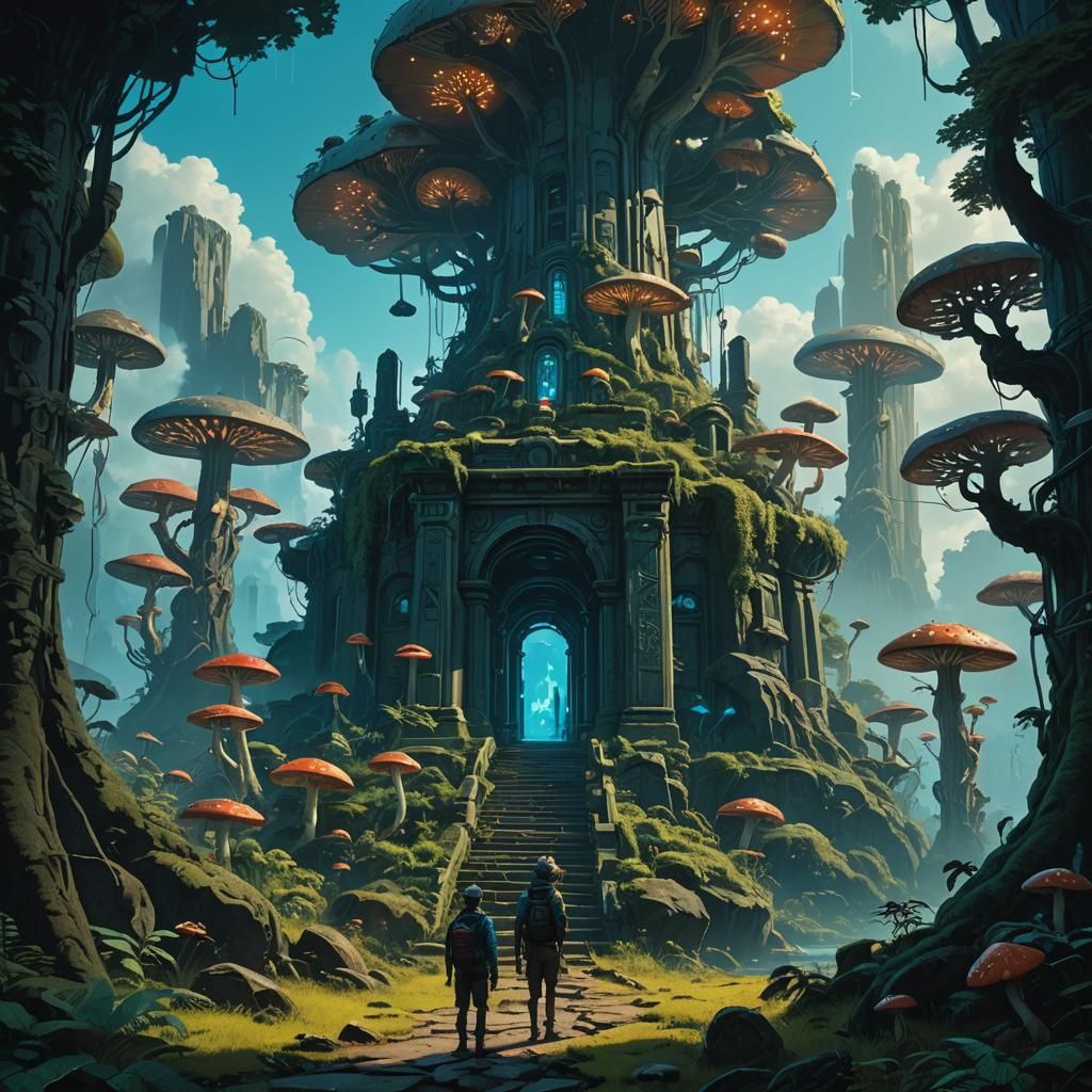 Temple of Eris in Bioluminescent Fantasy Landscape