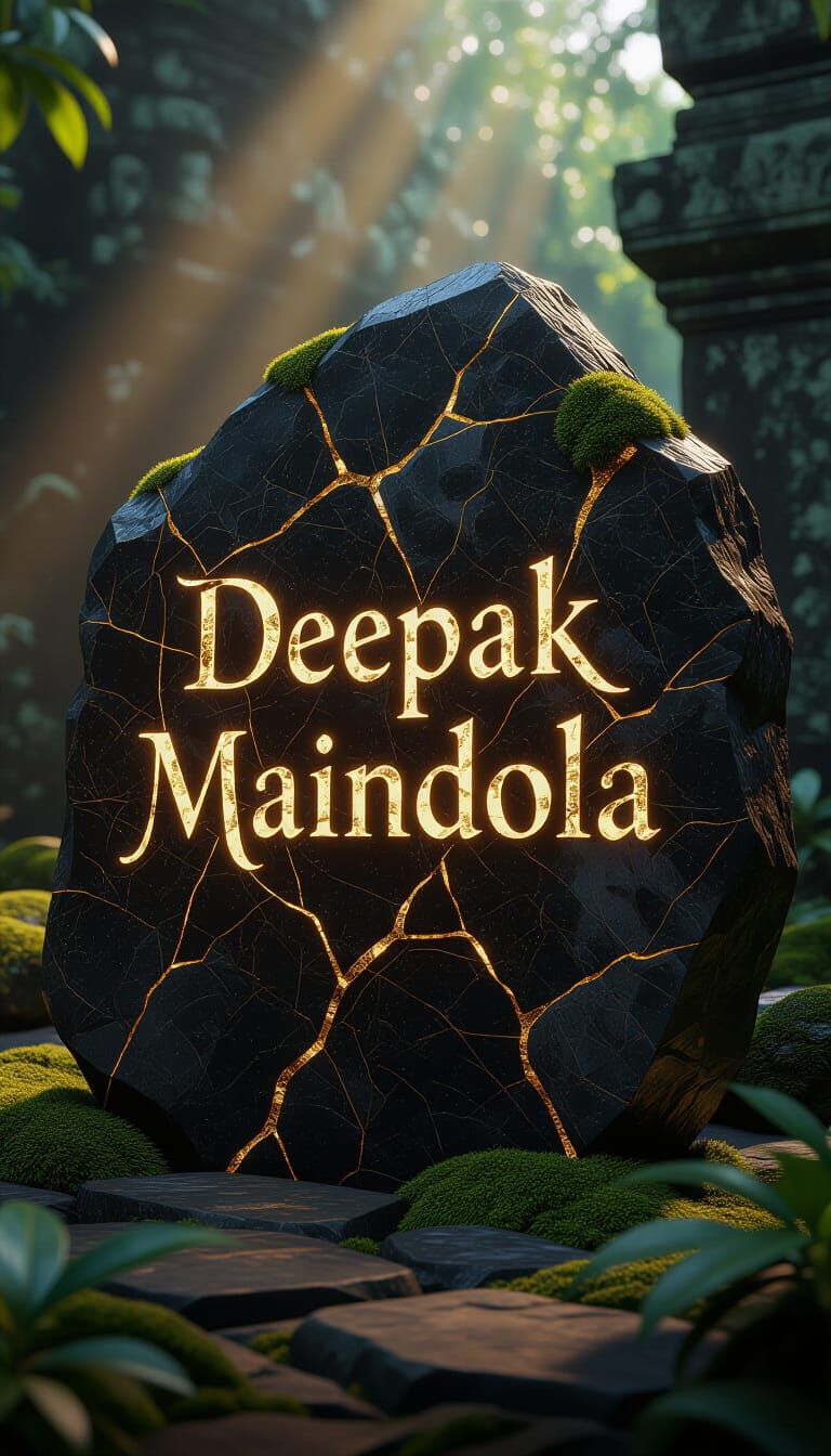 Obsidian Slab Engraved with Golden Runes in Jungle Ruins