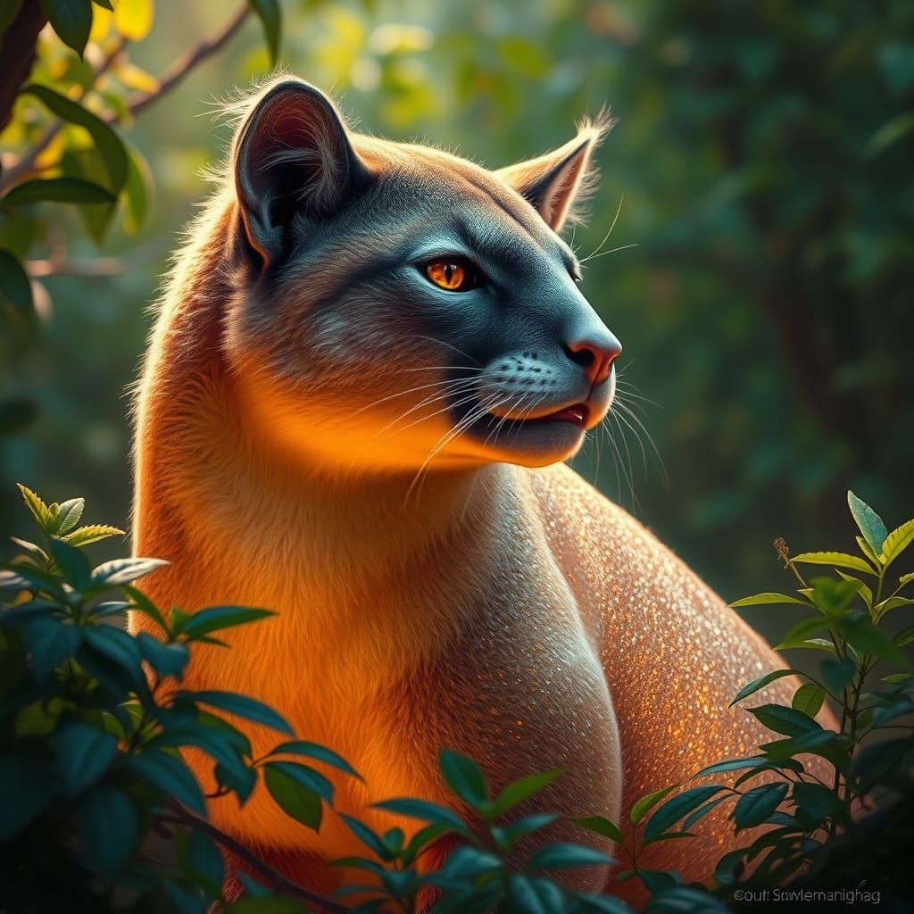 Majestic Puma with Shimmering Coat in Digital Art Style