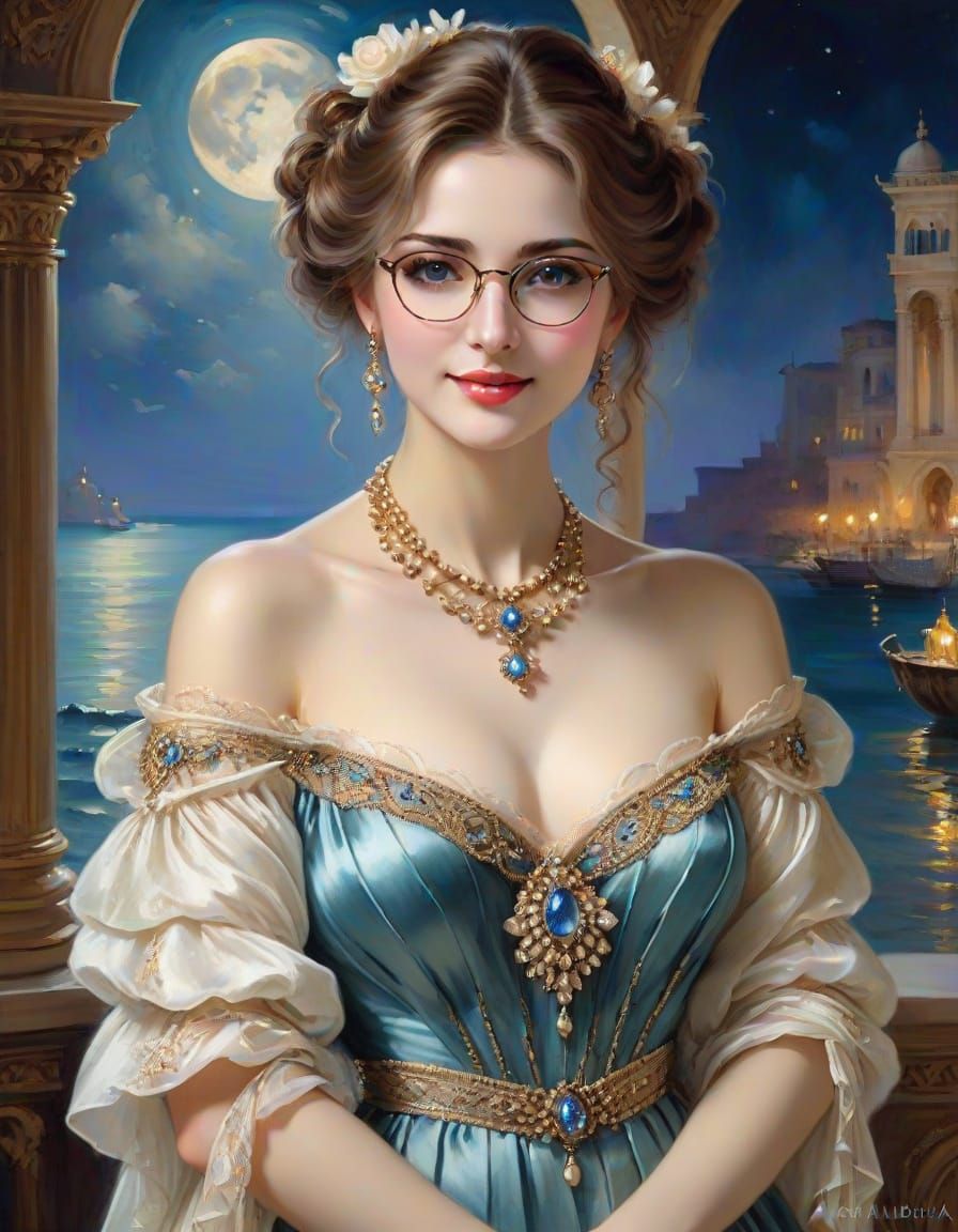 Victorian Goddess in Moonlit Palace