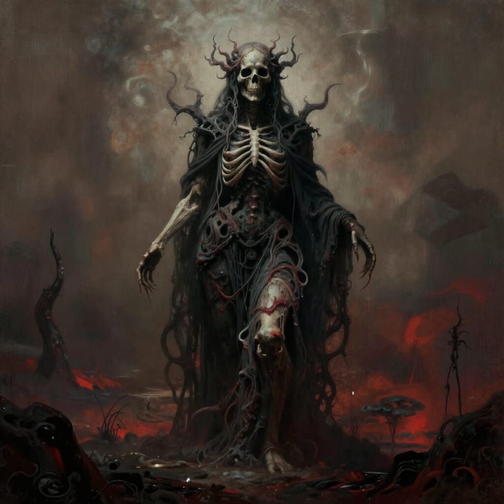 Ancient Hecate Emerges in Surreal Dystopian Landscape