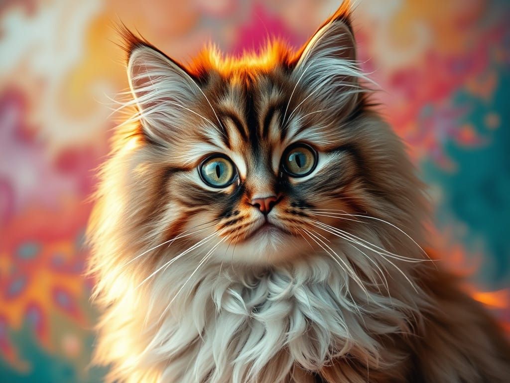 Enchanting Feline Portrait in Vibrant, Hyperrealistic Style