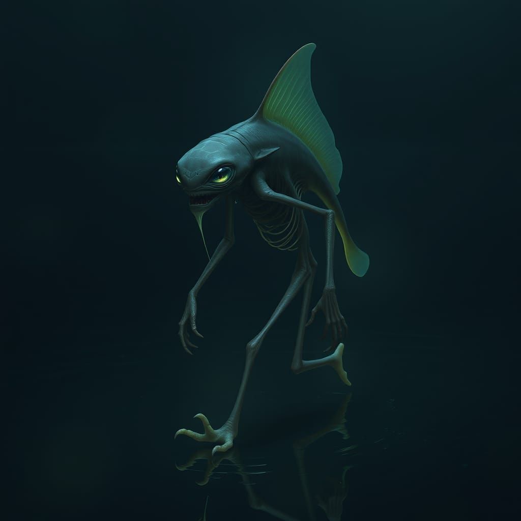 Ethereal, Hyperrealistic Alien Creature Emerges from Dark, M...