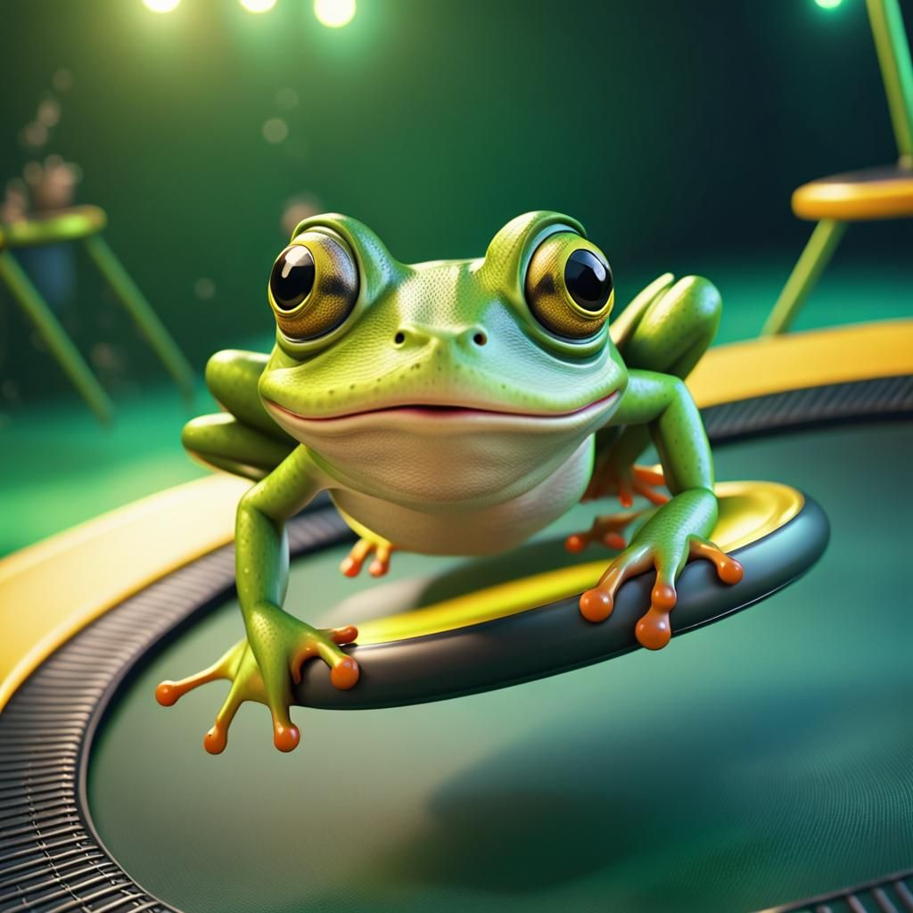 Frog on Trampoline: Vibrant 3D Digital Art