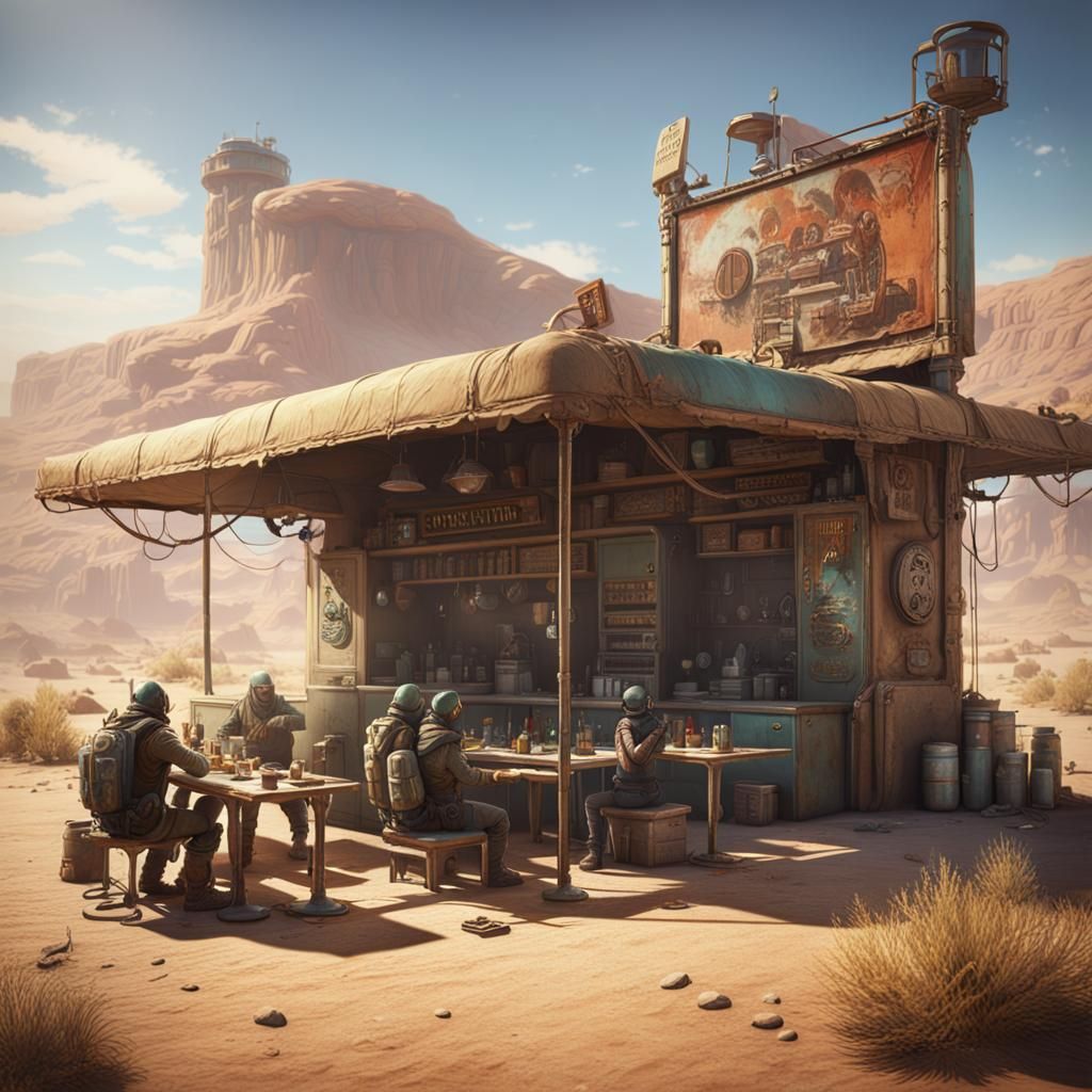 Post-Apocalyptic Desert Canteen: Detailed Matte Painting