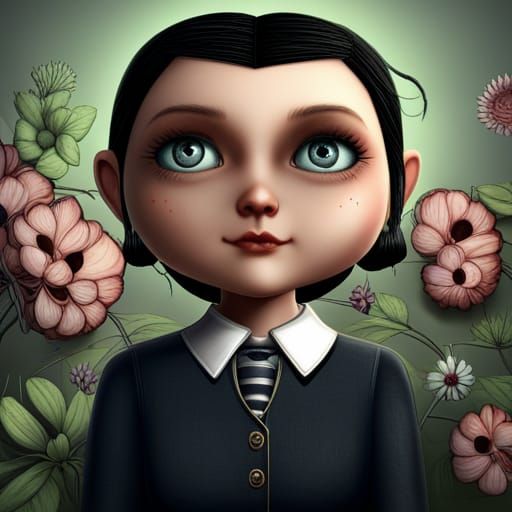 Wednesday Addams Steampunk Cyberpunk Illustration