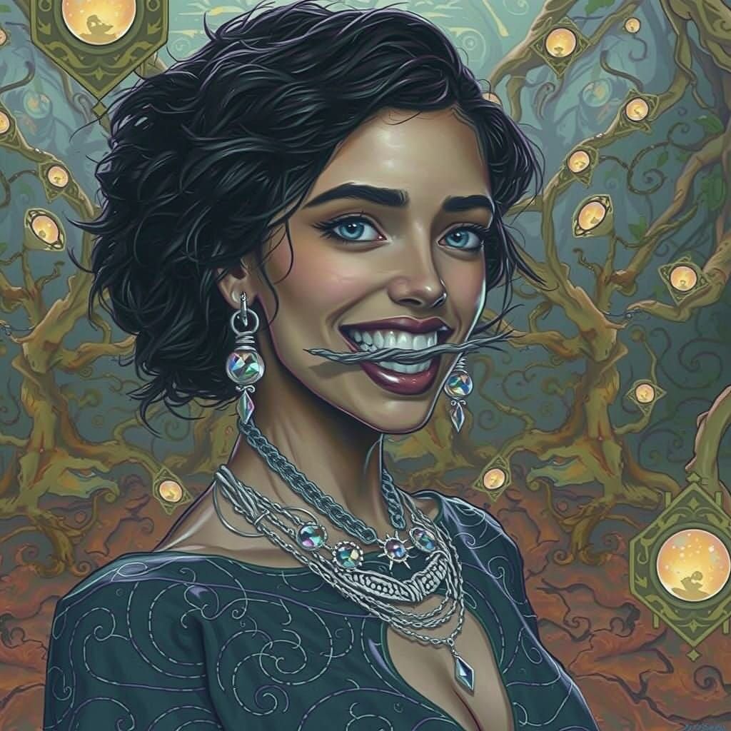 Enigmatic Forest Goddess with Gnarled Branch