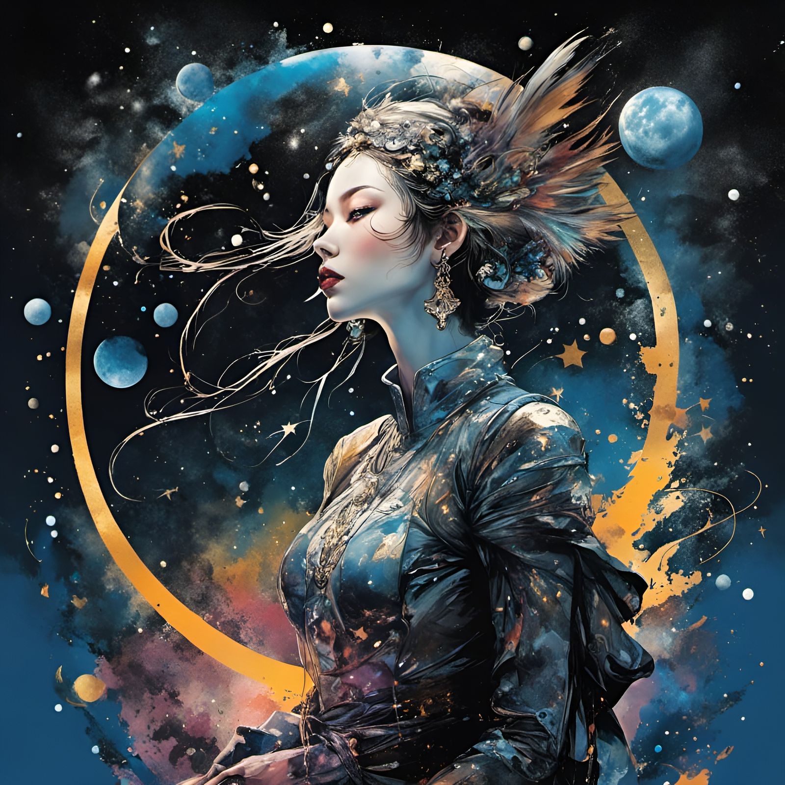 Fairy Space Explorer on Crater Moon in Gouache Style