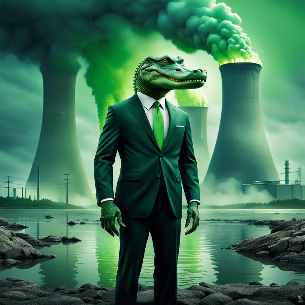 Alligator Mutant Portrait near Nuclear Plant in Digital Art