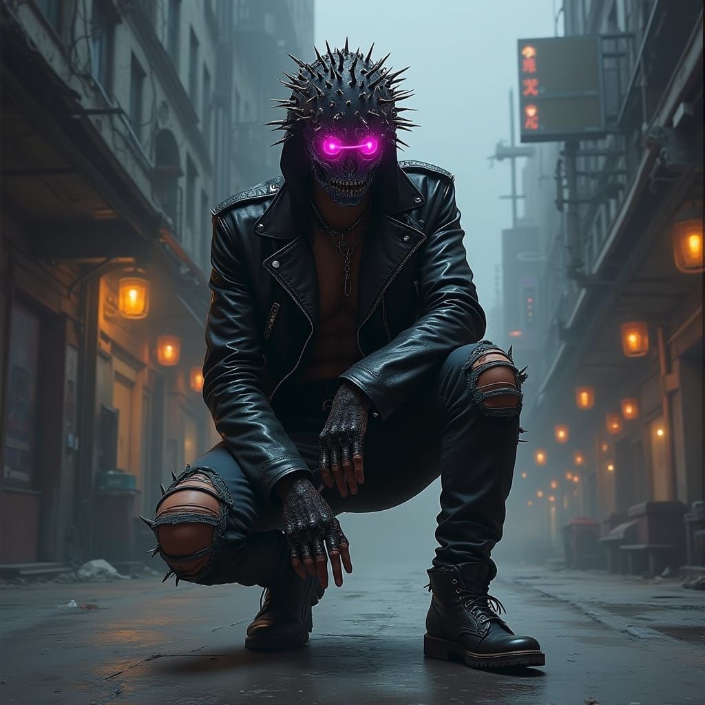 Cyberpunk Cyborg Concept Art with Pink Visor