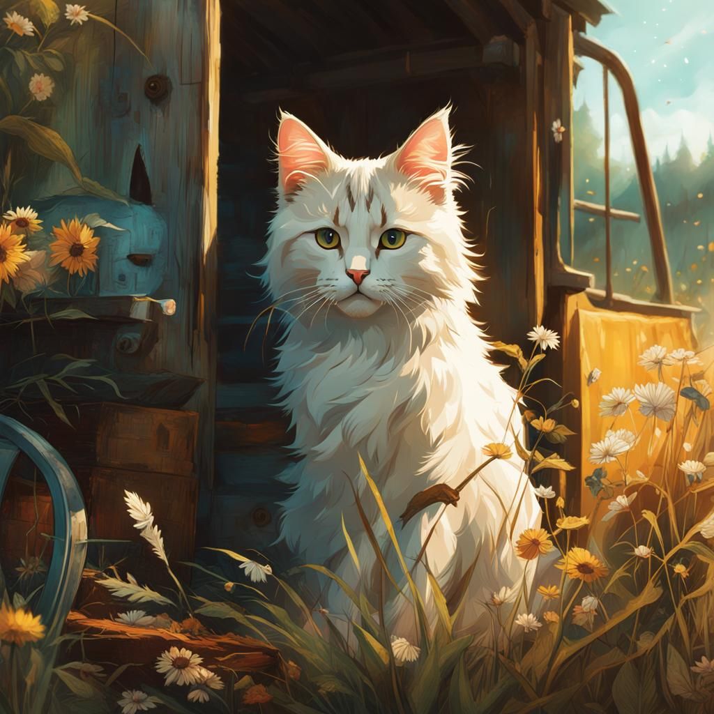 Cute Cat on the Farm, Digital Painting