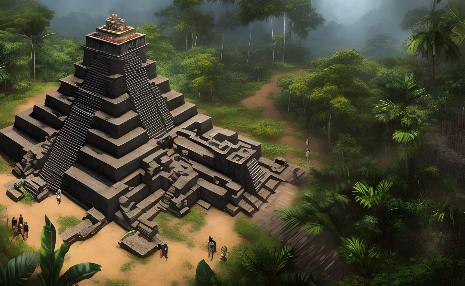 Detailed Aztec Temple in Amazon Jungle, Digital Art