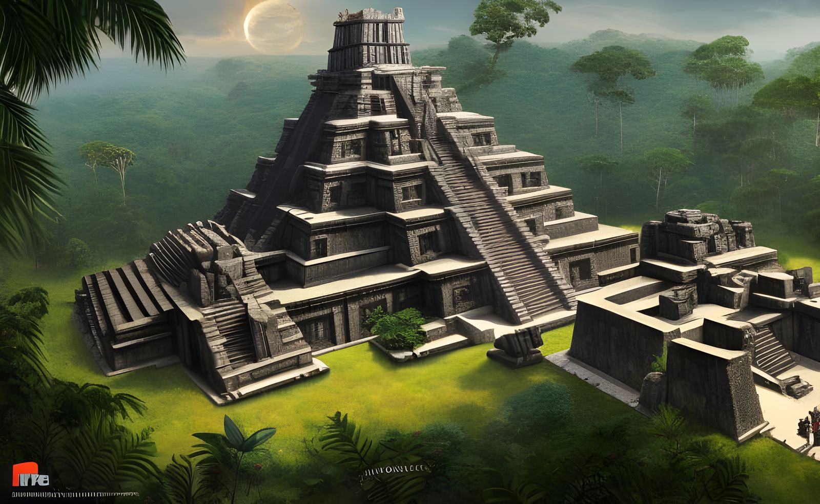 Detailed Aztec Temple in Amazon Jungle, Hyper-Realistic