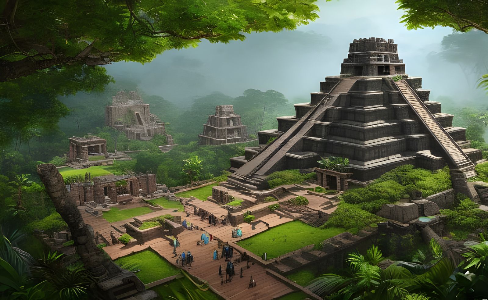 Detailed Aztec Temple in Amazon Jungle, Digital Art