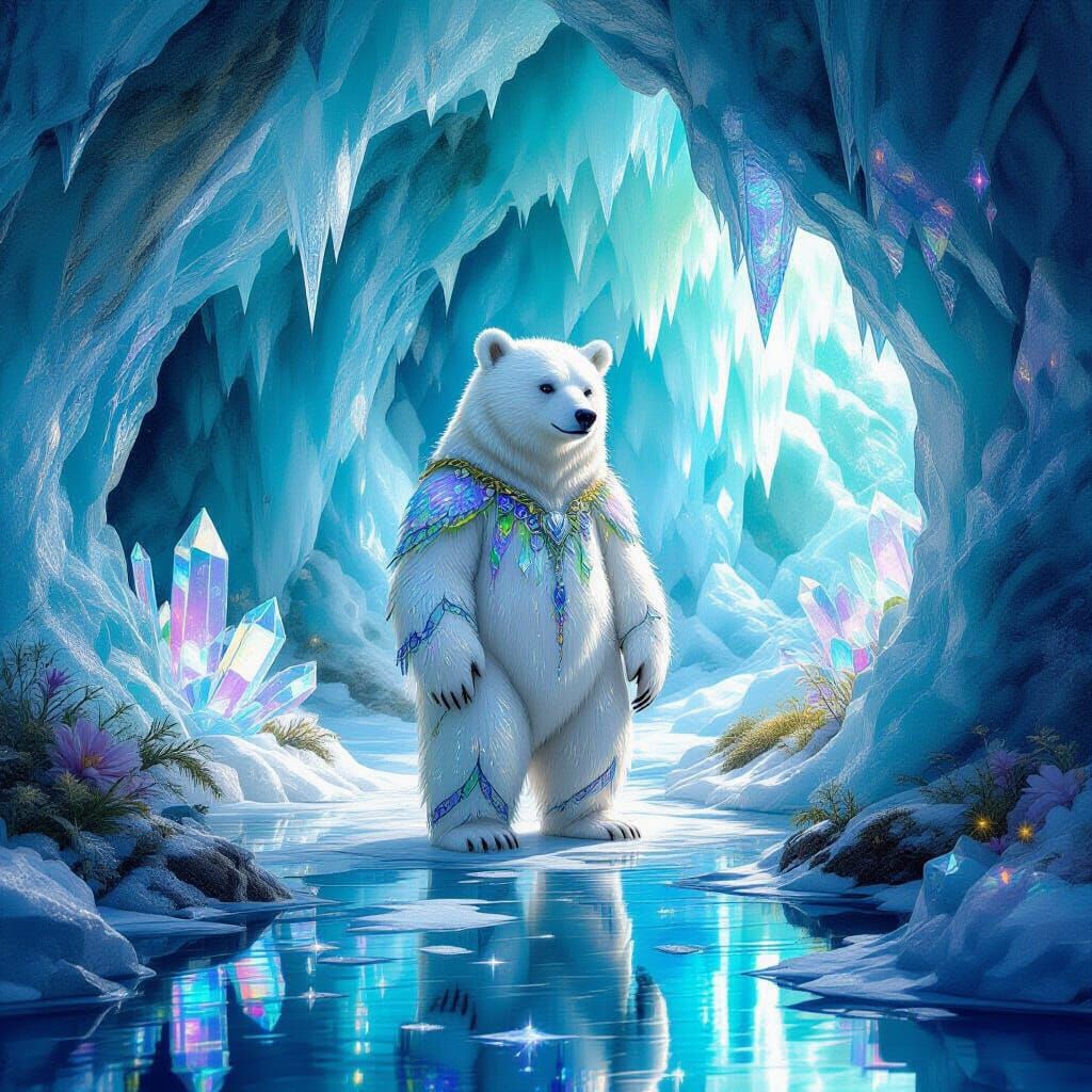 Fairy Ice Bear in Mirrored Ice Cave