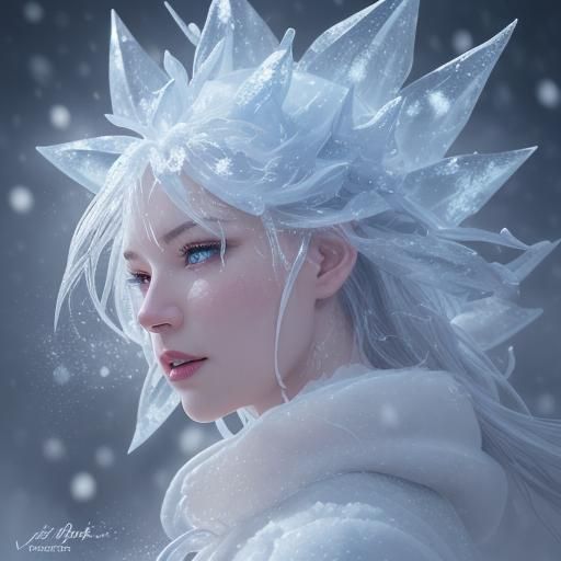 Hyperrealistic Ice Flower in Snowstorm