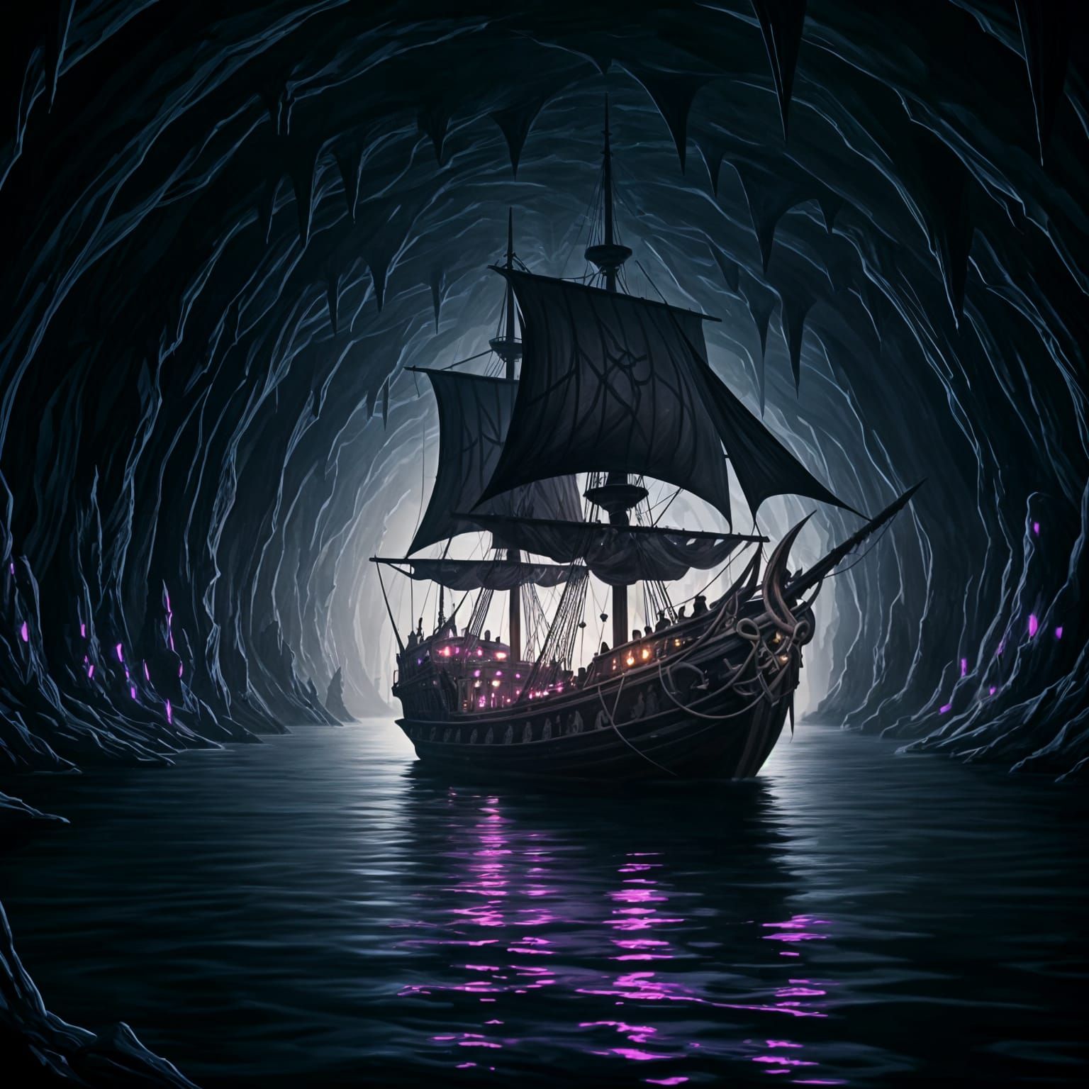 Drow Pirate Ship on Underground Lake