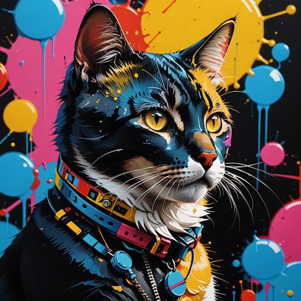 Bauhaus Cat in Vibrant Graffiti Style