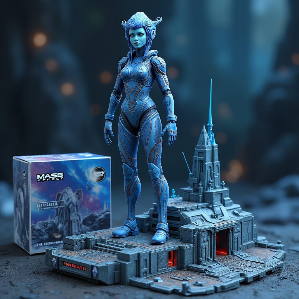 Asari Commando Liara T'Soni Standing on Citadel Diorama