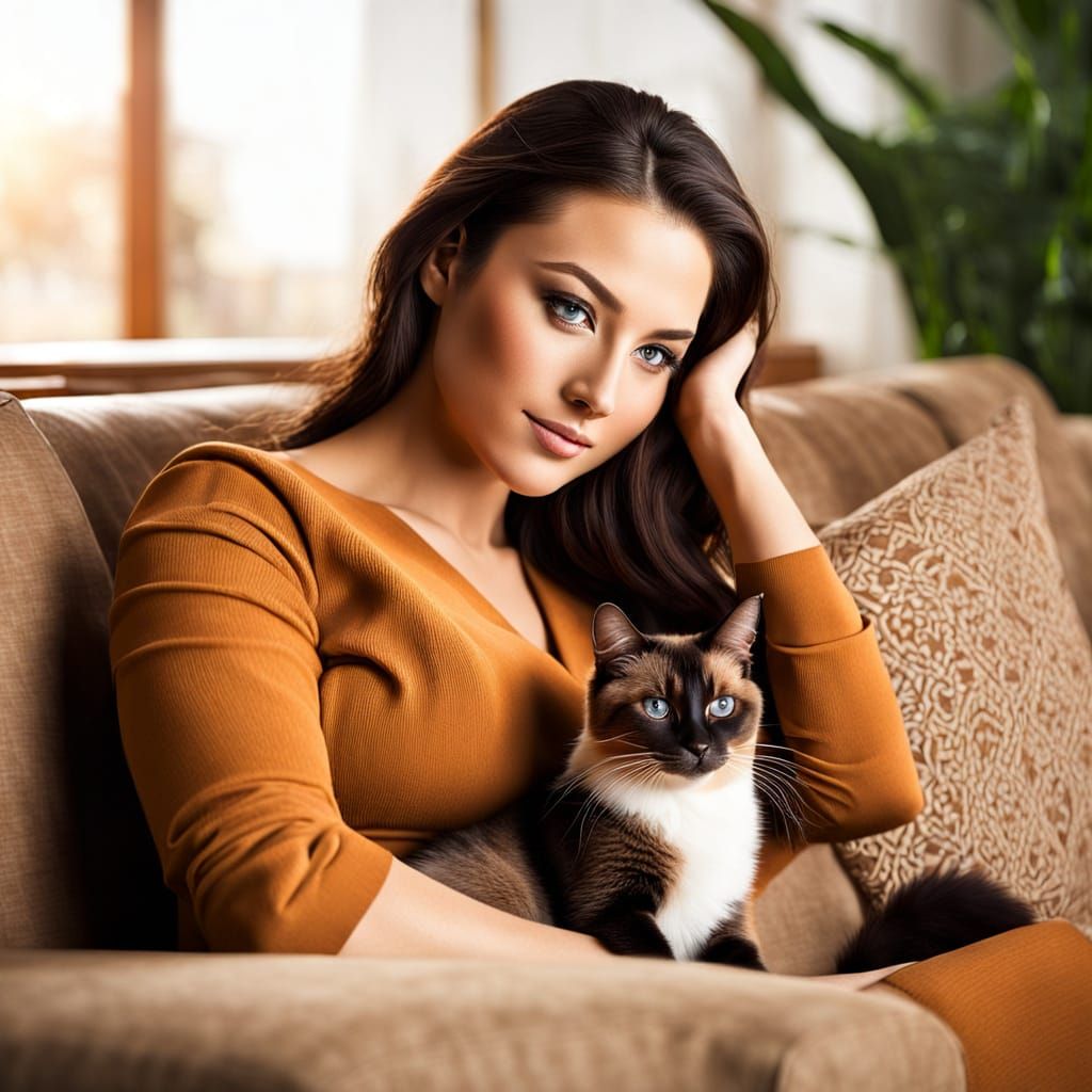 Anthropomorphic Brunette with Feline Features: Digital Art